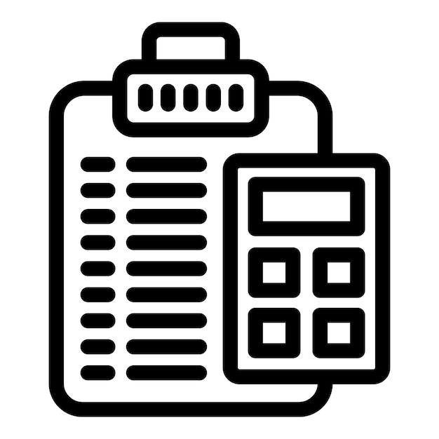 Ícono de línea negra y blanca de un portapapeles y una calculadora para presupuestos y finanzas