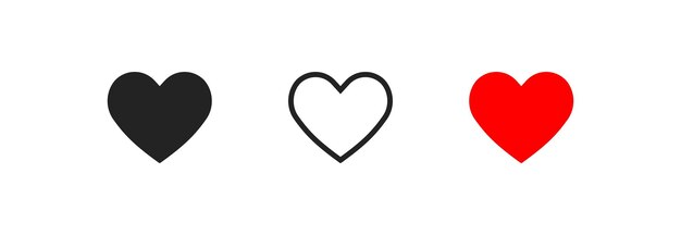 Icono de línea negra y corazón rojo Como símbolo de vector Iconos de amor simple