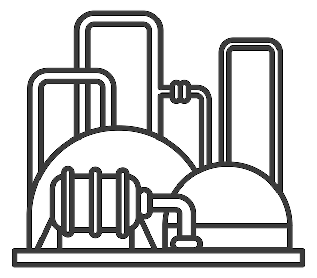 Icono de línea negra de edificio industrial de planta química