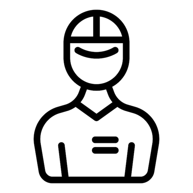 Icono de línea negra de un trabajador con uniforme y gorra