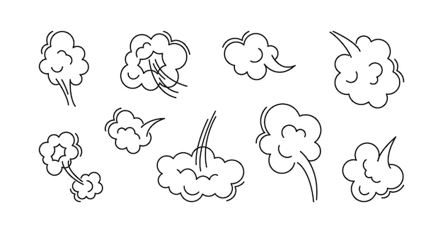 Vector icono de línea de nube de pedo humo poof doodle aliento cómico aire vapor hojaldre polvo o flatulencia olor a dibujos animados