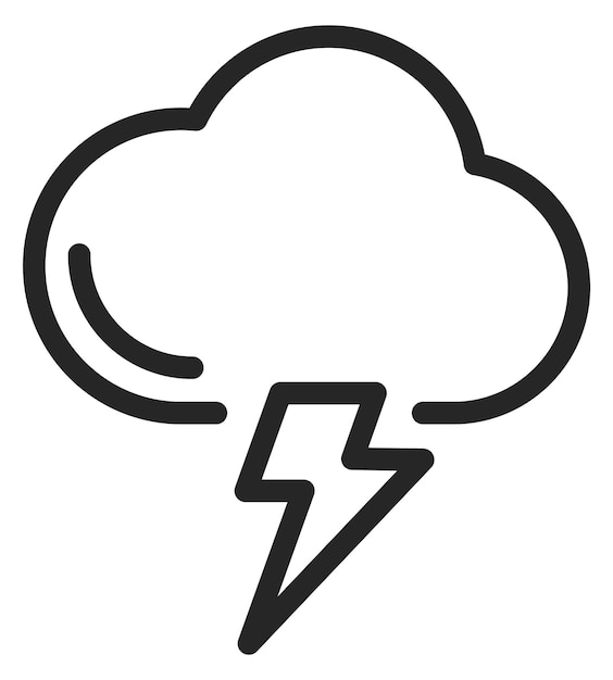 El icono de la línea de nubes de tormenta El símbolo del rayo