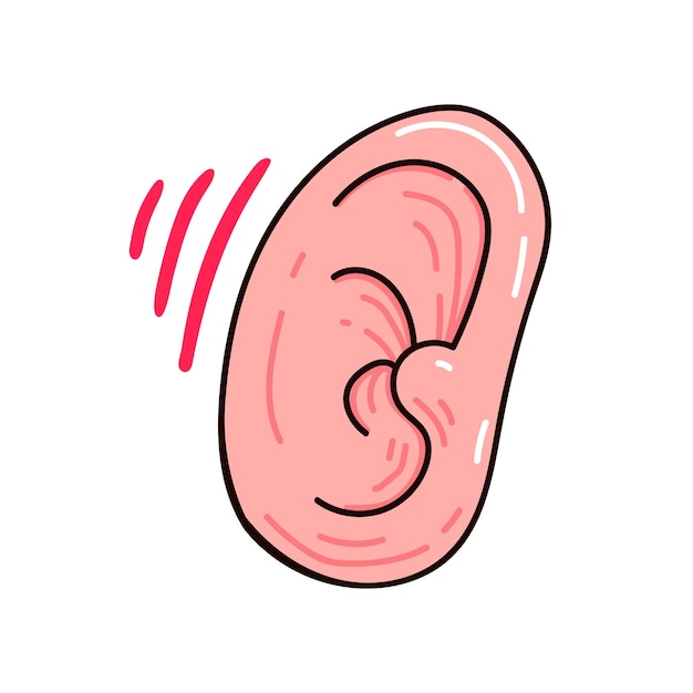 Ícono de línea de oído vectorial y color beige símbolo de audición y sonido que va a él aislado