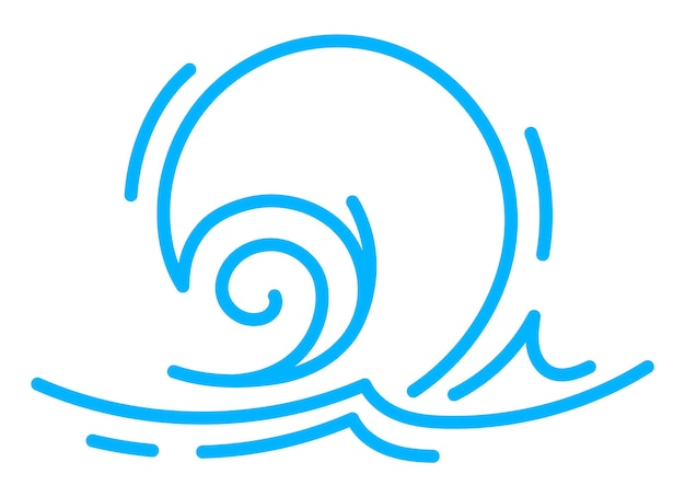 Icono de línea de onda de mar ondulación de agua del océano o ola de surf de marea en contorno azul vectorial