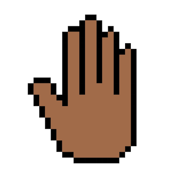 Icono de línea oscura de la mano Detener el gesto de la lengua de señas del dedo emoji charlando correspondencia estilo de píxel Icono multicolor sobre fondo blanco