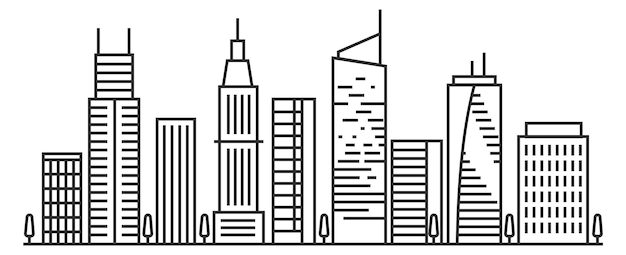 Icono de la línea panorámica de la calle de la ciudad Altos rascacielos Ilustración vectorial