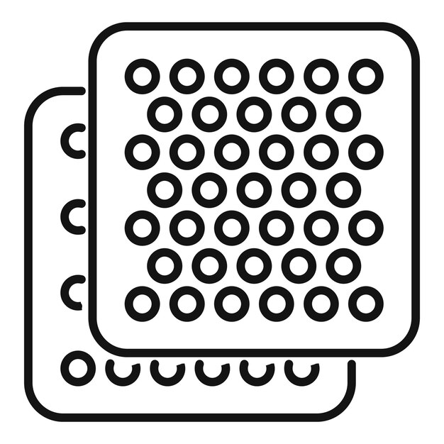 El icono de una línea de un paquete de ampollas con pastillas redondas para medicamentos