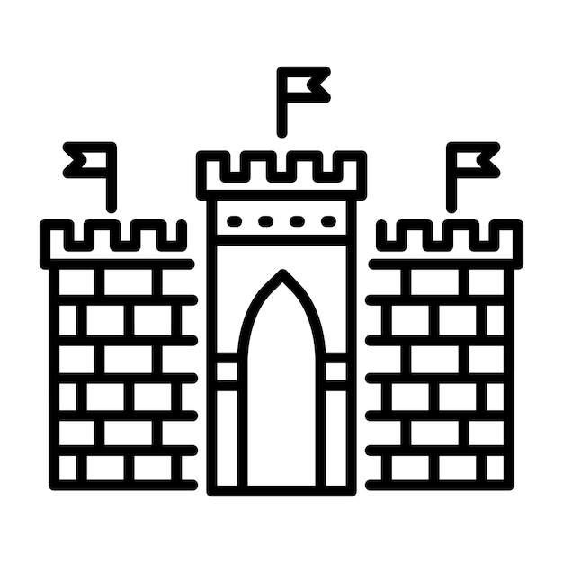 Un icono de línea de la pared histórica de la fortaleza