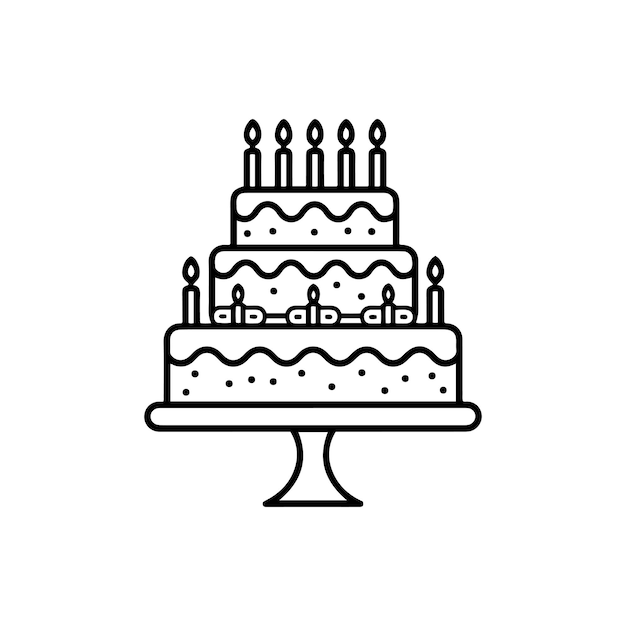 Icono de la línea de pasteles de cumpleaños en blanco y negro