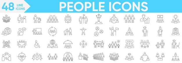 Icono de la línea de personas Conjunto de vectores e ilustradores Equipo persona grupo cultura multitud familia comunidad humana gente de negocios amigos población e íconos de personas mayores