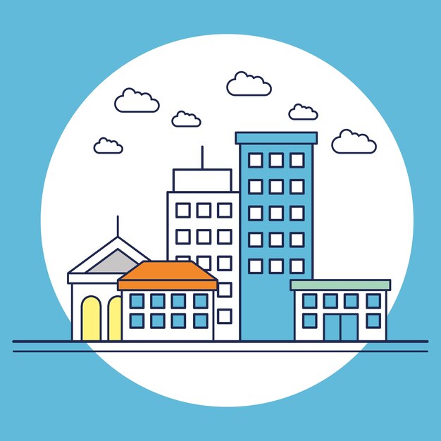 icono de línea plana de paisaje urbano