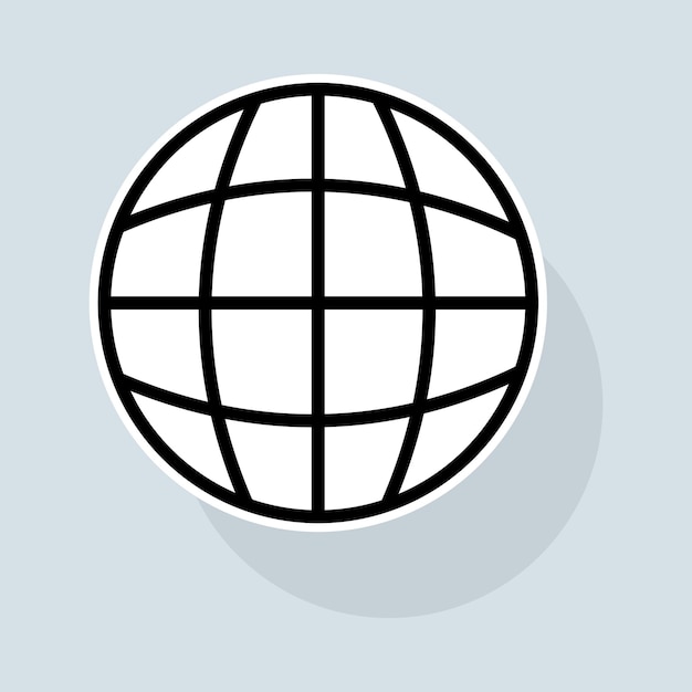 Icono de línea del planeta Tierra Base de datos internacional conexión a Internet comunicación internacional Concepto internacional Icono de línea de pegatina vectorial sobre fondo blanco