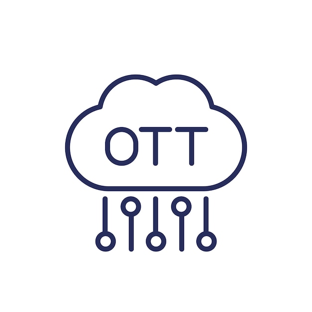 Icono de línea de plataforma de medios OTT con una nube