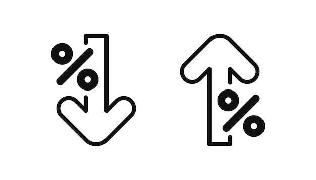 Icono de línea de porcentaje hacia arriba y hacia abajo de la flecha de porcentaje con el signo de porcentaje Ilustración del vector