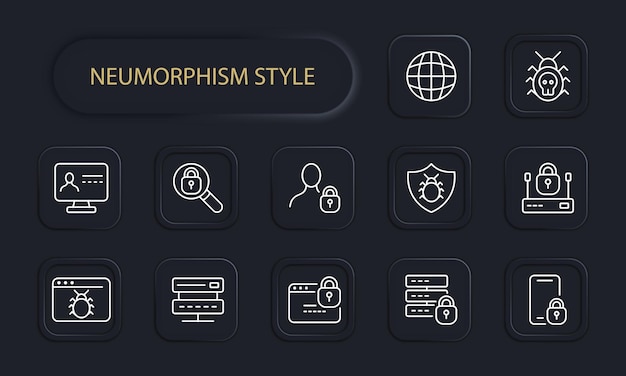 Icono de línea de protección contra virus Beetle hacker lupa monitor sitio amenaza seguridad servidor protección de contraseña estilo Neomorfismo icono de línea vectorial para negocios y publicidad