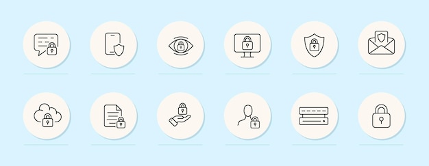 Icono de línea de protección de datos Bloqueo de archivos en la nube guardar usuario monitor seguridad Internet tethering Fondo de color pastel Icono de línea vectorial para negocios