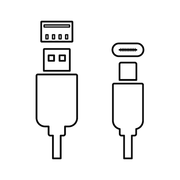 Icono de línea de puerto de visualización del conector de cable Vector de contorno