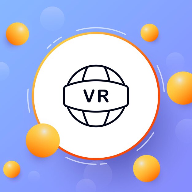 Icono de línea de realidad virtual Planeta con texto vr realidad aumentada gafas 3d y casco Concepto de metaverso Icono de línea vectorial para negocios y publicidad