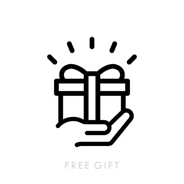 Icono de línea de regalo gratis. Presente icono de caja de regalo. Regalo de explotación de mano.