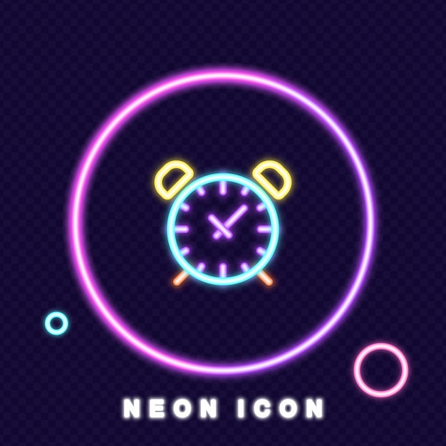Icono de línea de reloj de alarma Horario matutino despertar mesa planificación trabajo estudio hora minuto anillo de mano Concepto de tiempo Estilo de brillo de neón Icono de línea vectorial para Negocios y Publicidad