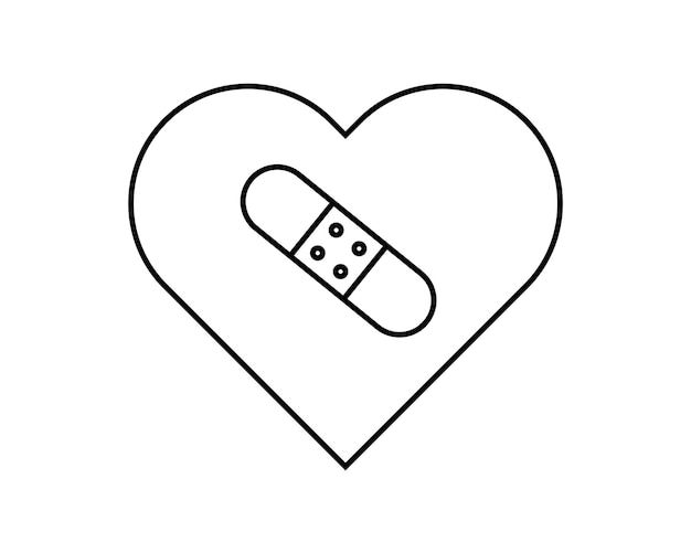 Icono de línea de reparación de corazón roto concepto de día de San Valentín dos medio corazón pegado con yeso juntos firman sobre fondo blanco icono de relación de recuperación en estilo de esquema Gráficos vectoriales