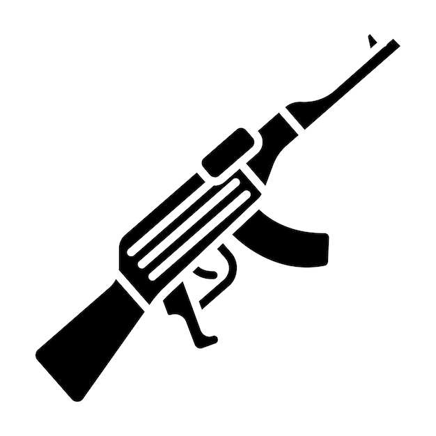 Icono de la línea de rifle de asalto Arma arma de combate militar arma de fuego automática AK47 soldado guerra de conflicto tiroteo guerra batalla seguridad munición revista de fuego infantería ejército ofensivo