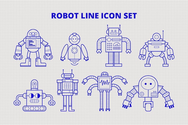 Icono de línea de robot Set 1