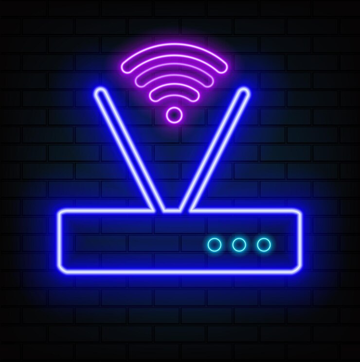 Vector icono de línea de señal de router turquesa y wifi aislado en fondo azul modo ethernet inalámbrico