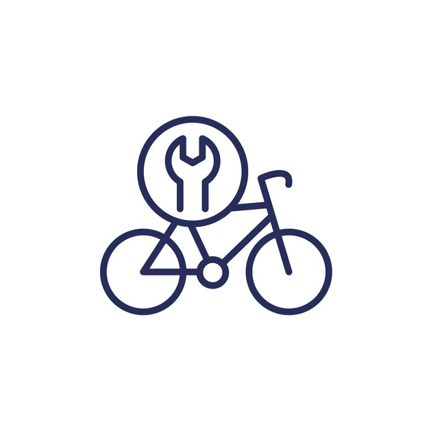icono de línea de servicio de reparación de bicicletas en blanco