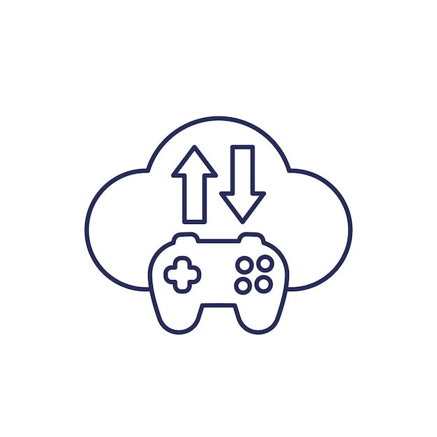 Icono de línea de servidor de juegos con gamepad y nube