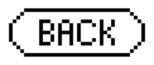 Icono de línea de signo trasero transparente Detener cancelar menú botón de control de juego signo inscripción anuncio estilo de píxel Icono multicolor sobre fondo blanco