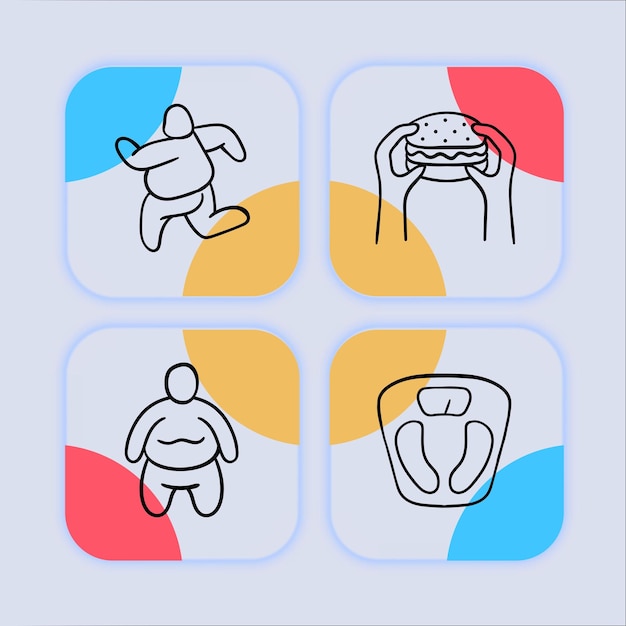 Vector icono de línea de sobrepeso escalas de dieta comida rápida obesidad grasa celulitis pérdida de peso estilo de neomorfismo icono de línea de vector