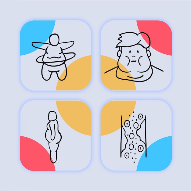 Icono de línea de sobrepeso Escalas de dieta comida rápida obesidad grasa celulitis pérdida de peso Estilo de neomorfismo Icono de línea de vector
