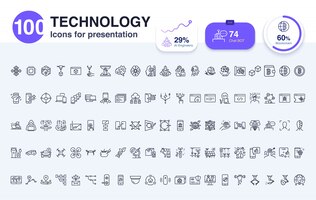Vector icono de línea de tecnología 100 para presentación