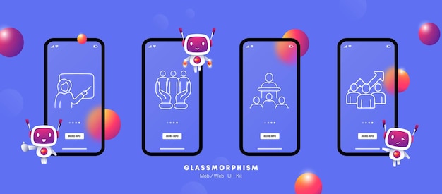 Icono de línea de trabajo en equipo Intercambio de experiencia e ideas Comunicación con colegas una bombilla una idea Pantallas de aplicaciones de teléfono Glassmorphism UI Icono de linea vectorial para empresas