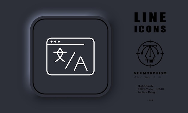 Icono de línea de traductor en línea sitio web de jeroglíficos intérprete de traducción de idiomas extranjeros diccionario multilingüe concepto de comunicación estilo de neomorfismo icono de línea vectorial para negocios