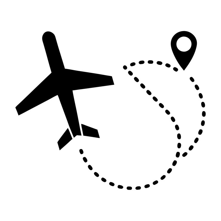 Icono de línea de trayectoria del avión Vector de línea de viaje Línea de avión Icono vectorial artístico del punto de inicio y el rastro de la línea de guión para el viaje aéreo o la silueta de viaje