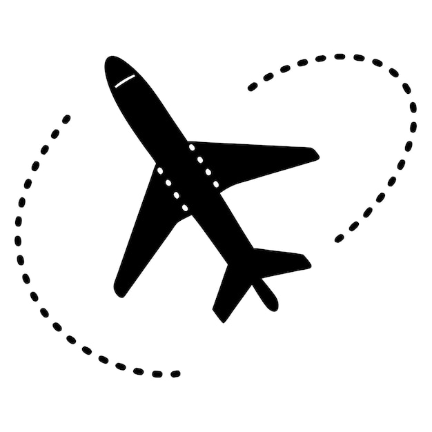Icono de línea de trayectoria del avión Vector de línea de viaje Línea de avión Icono vectorial artístico del punto de inicio y el rastro de la línea de guión para el viaje aéreo o la silueta de viaje