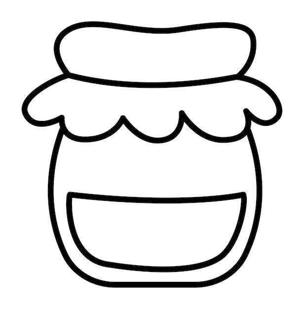 Icono de línea de vaso de miel o mostaza vectorial olla de vidrio rural linda negra y blanca atada con tela Ilustración o página de colorear de granja apícola plana