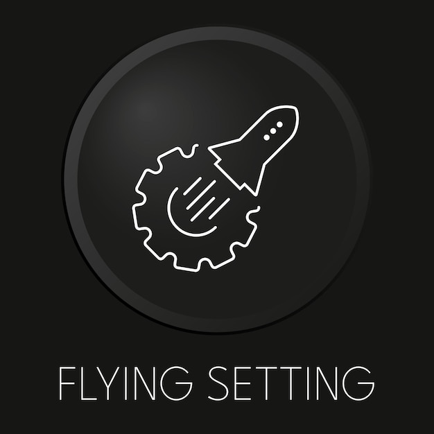 Icono de línea de vector de configuración de vuelo en botón 3D aislado sobre fondo negro Vector Premium