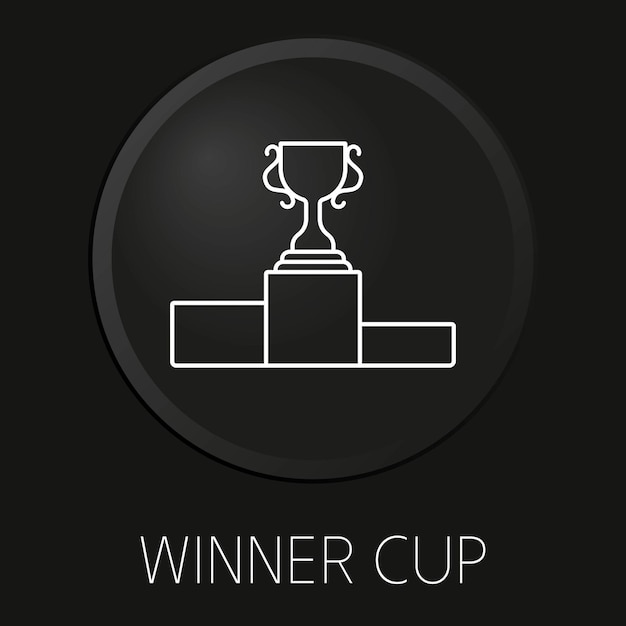 Icono de línea de vector de copa de ganador en botón 3D aislado sobre fondo negro Vector Premium