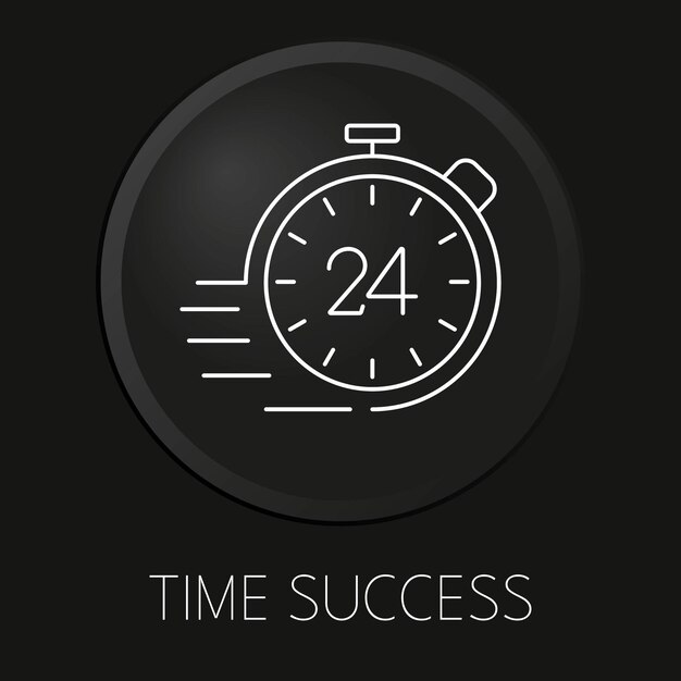 Icono de línea de vector de éxito de tiempo en botón 3D aislado sobre fondo negro Vector Premium