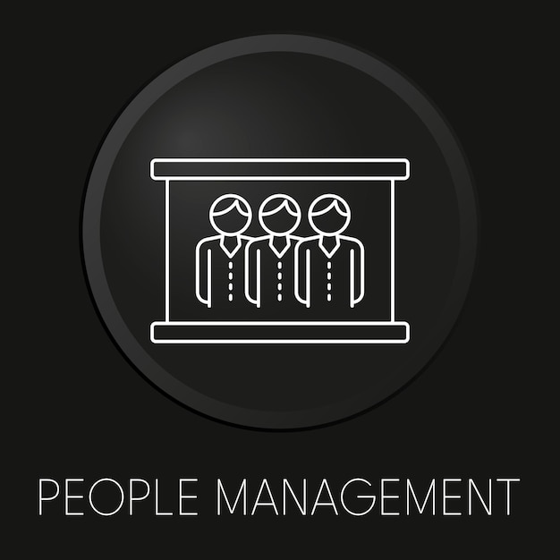 Icono de línea de vector de gestión de personas en botón 3D aislado sobre fondo negro Vector Premium