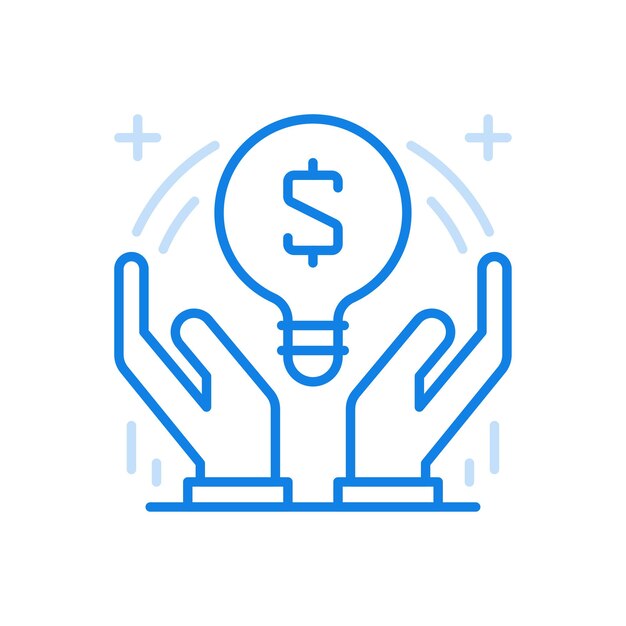 Icono de línea de vector de idea financiera creativa sistema de marketing constructivo de desarrollo monetario