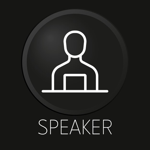 Icono de línea de vector mínimo de altavoz en botón 3D aislado sobre fondo negro Premium VectorxAxA