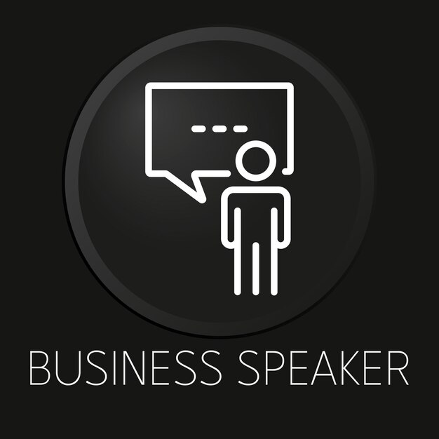 Icono de línea de vector mínimo de altavoz de negocios en botón 3D aislado sobre fondo negro Premium VectorxAxA
