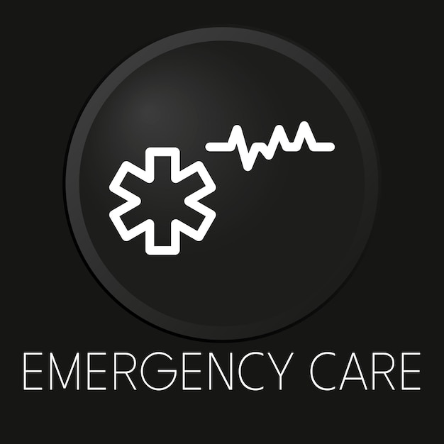 Icono de línea de vector mínimo de atención de emergencia en botón 3D aislado sobre fondo negro Vector Premium