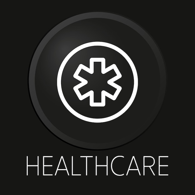 Icono de línea de vector mínimo de atención médica en botón 3D aislado sobre fondo negro Vector Premium