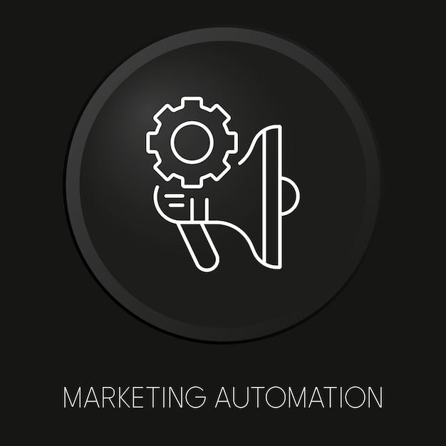 Icono de línea de vector mínimo de automatización de marketing en botón 3d aislado sobre fondo negro vector premium