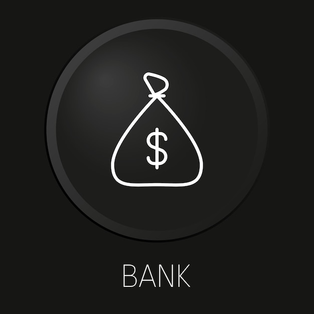 Icono de línea de vector mínimo de banco en botón 3D aislado sobre fondo negro Vector Premium